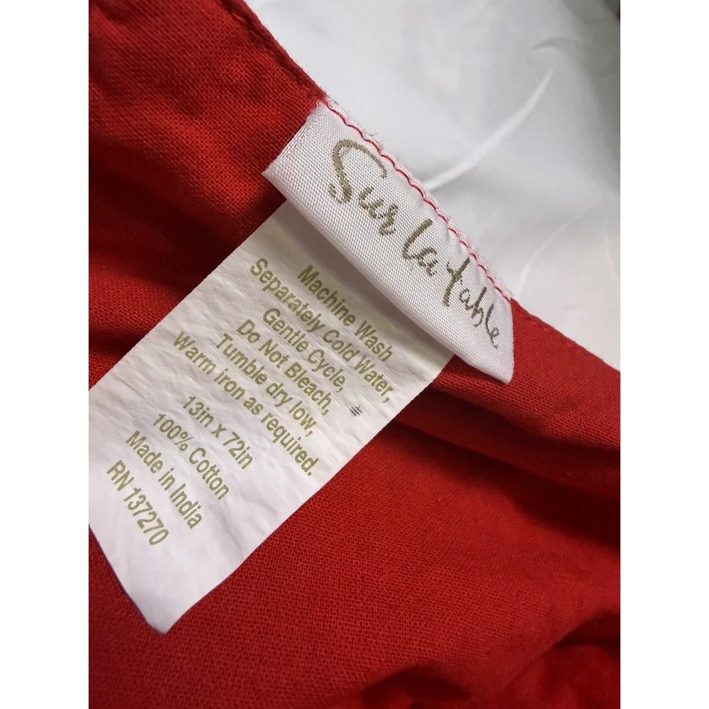 Sur La Table Red Christmas Winter Embroidered Swedish Snowflake Table Runner 72